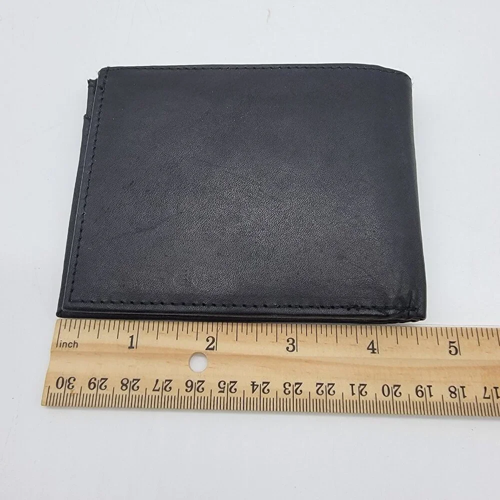 NEW Leather Wallet Credit Card & ID Holder‎ Genuine Leather Black Men's MARSHAL
